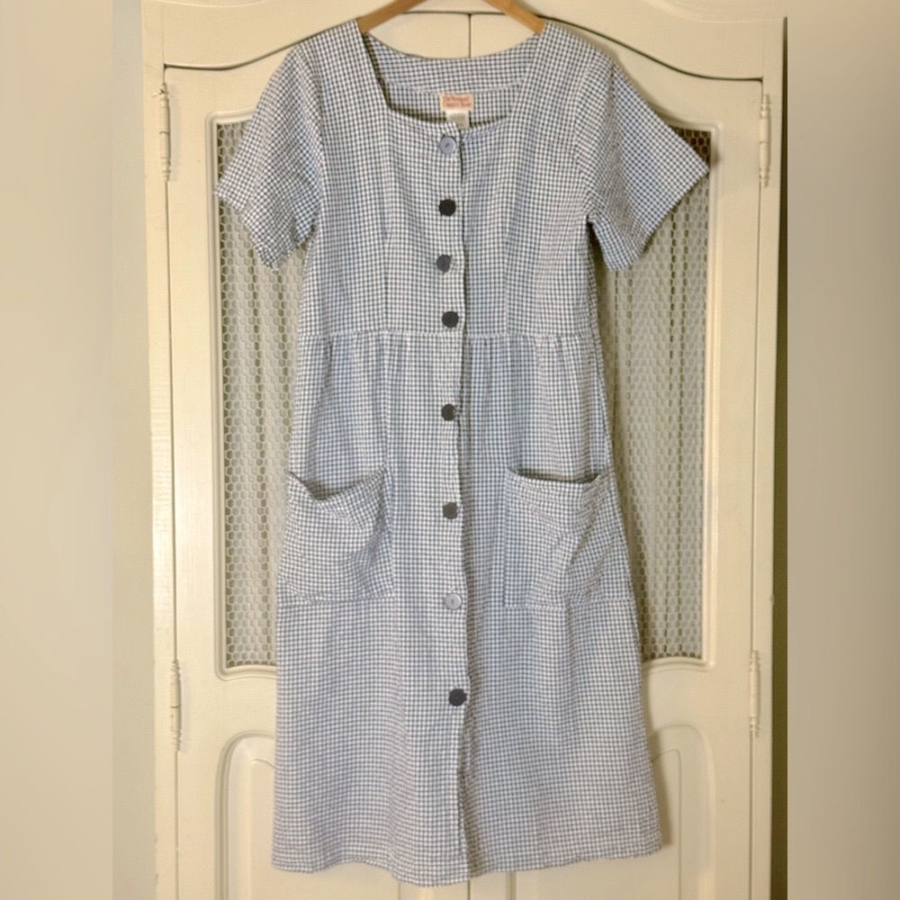 Light Blue Gingham Button-Front Women's Dress